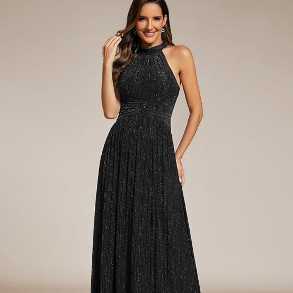Ever-Pretty Glitter Halter Sleeveless Formal Floor Length Evening Gown - Size 6